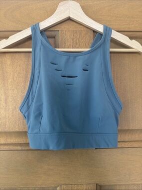 ALO Yoga Dusty Blue High-Neck Cutout Sports Bra